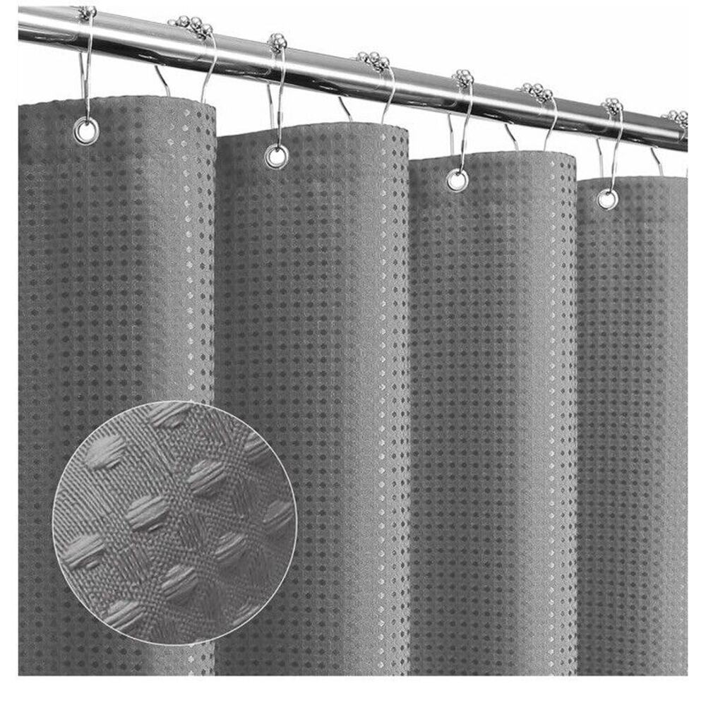 Gibelle Gray Shower Curtain Waffle Weave Textured Fabric 72"x72" w/ Rings